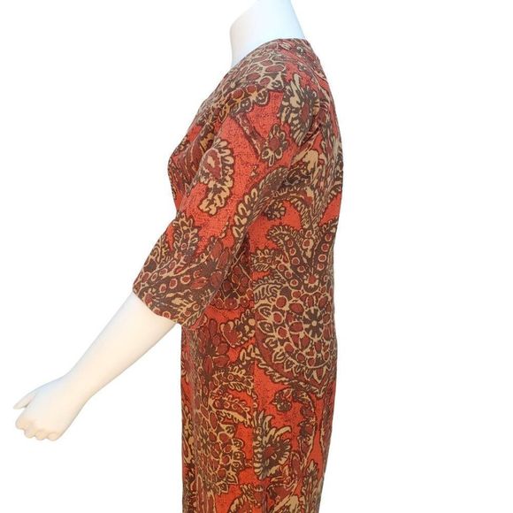 Vintage Cotton Canvas Kaftan Dress 60s 70s Fall Colors 14 16 - Picture 2 of 11